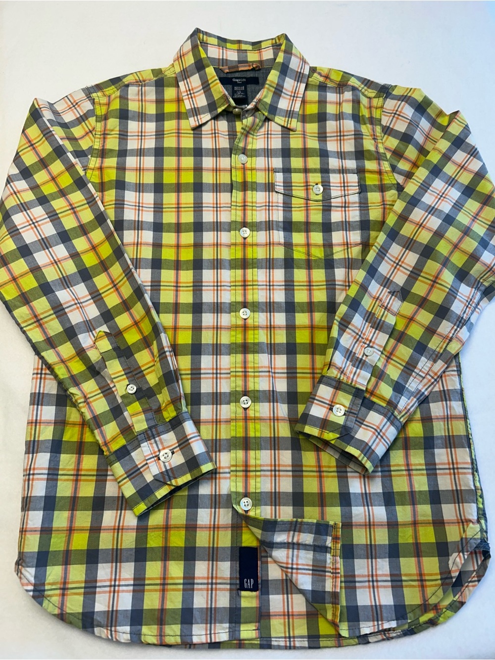 GAP Yellow/Gray SZ 10 Plaid Button-Down Shirt 100% Cotton